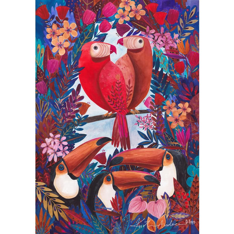 Puzzle 1000 pièces : Andrea Kürti Tropical : Toucans et perroquets
